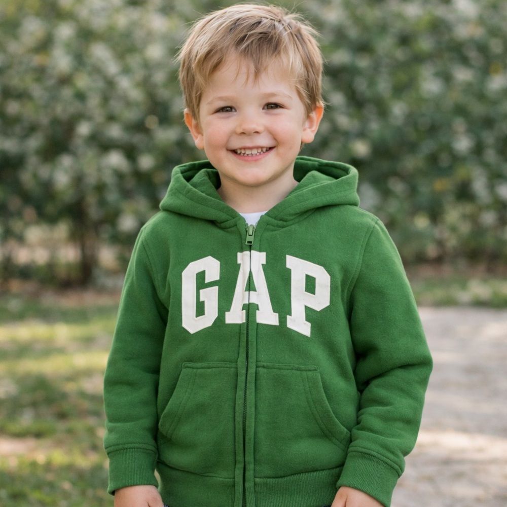 babyGap Toddler 4yrs Green Zip‎ Hoodie White GAP Logo Fleece Lined EUC